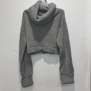 PrettyLittleThing Gray Cow Neck Cropped Sweater